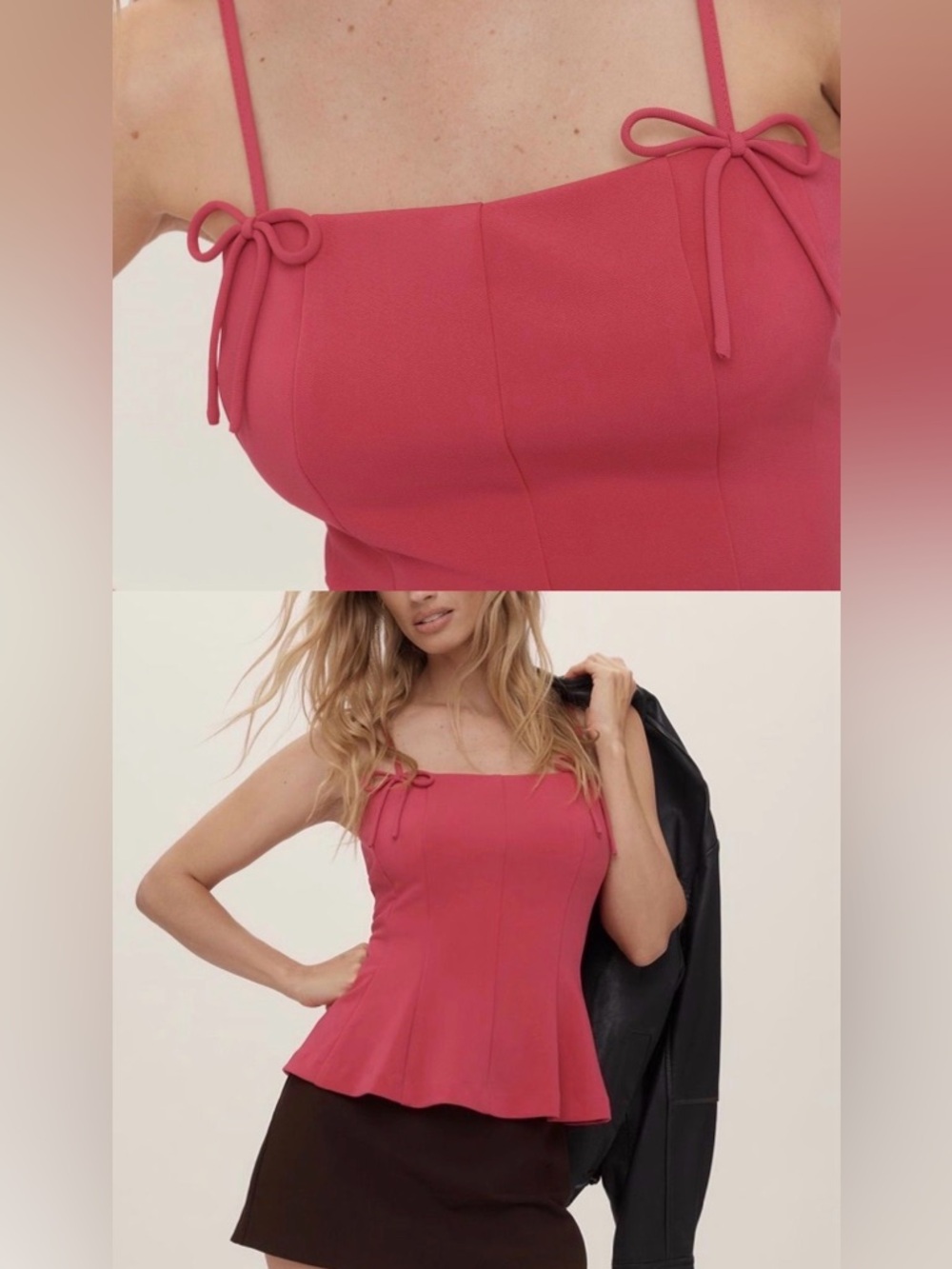 dolan Rose Pink Square-Neck Tie-Strap Peplum Camisole